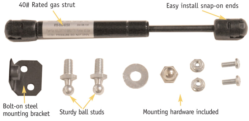 Tuffy Products Gas Spring Kit with Mounting Hardware for Standard Hinge Consoles