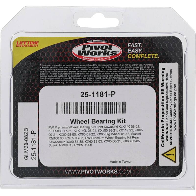 Pivot Works Premium Wheel Bearing Kit for Kawasaki KX60, KX80, KDX80 – Part 25-1181-P