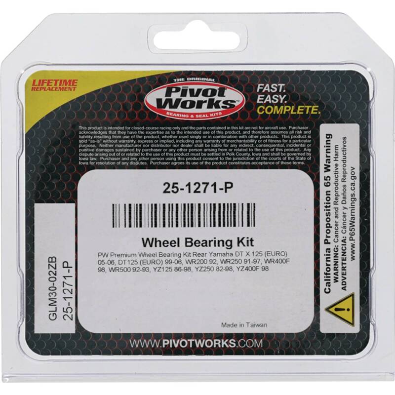 Pivot Works Premium Wheel Bearing Kit for Yamaha YZ and WR Series Models - Part 25-1271-P