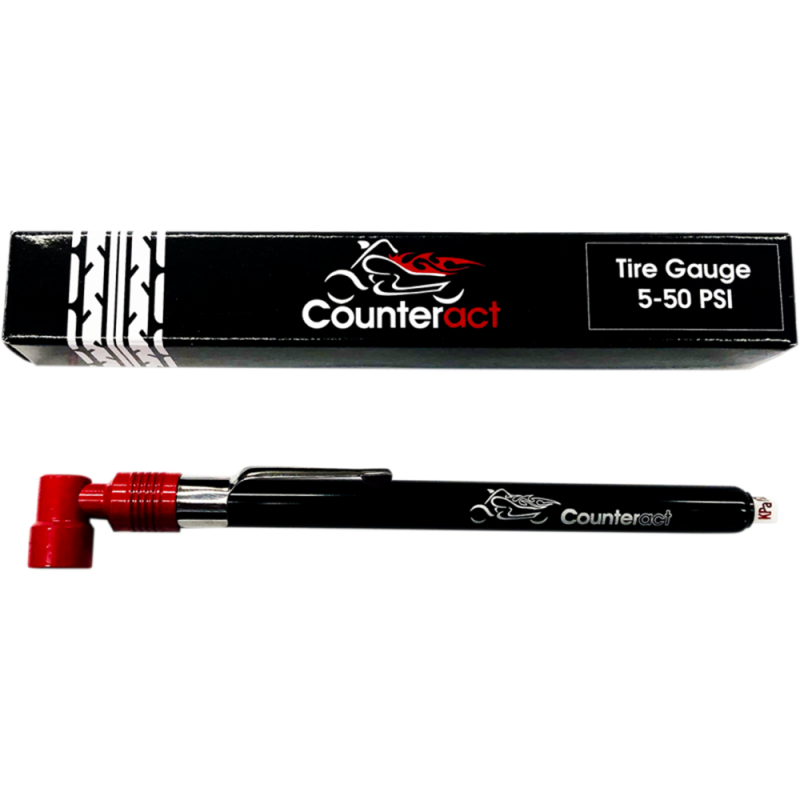 Counteract 90 Degree Analog Tire Pressure Gauge - 5-50 psi - Red and Black Metal Construction
