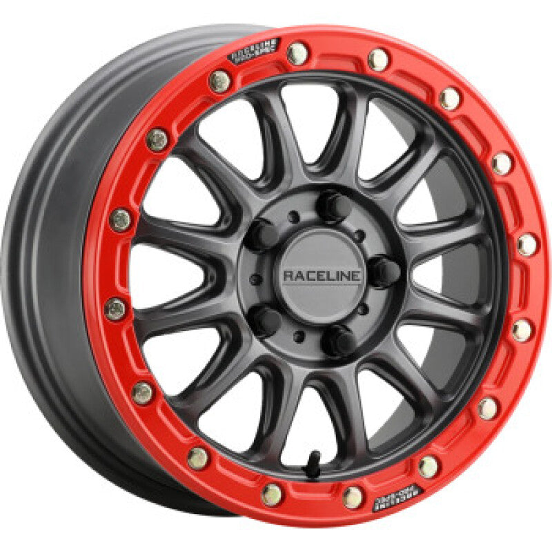 Raceline A14GR Alpha 15x7 Inch Gunmetal and Red Ring Beadlock Wheel (Part Number: A14GR-57037+10)