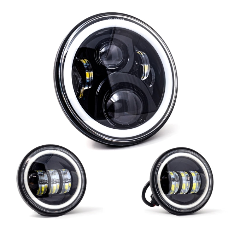 Letric Lighting 7-inch Full-Halo Black LED Headlight with Passing Lamps – Powersports Upgrade