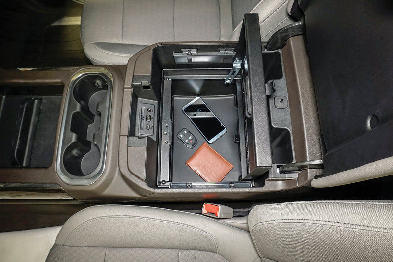 Tuffy Products Console Safe with Combo Lock for Chevrolet Silverado and GMC Sierra Flow-Thru Console (Black) - Part #356-01-A