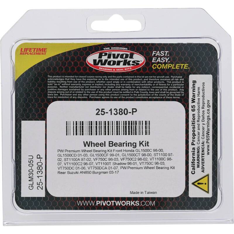 Pivot Works Premium Wheel Bearing Kit for Honda ST1100 and Valkyrie Models - Part #25-1380-P