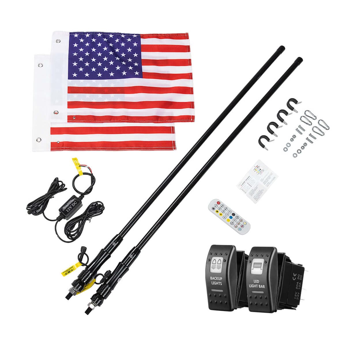 Kemimoto Polaris Ranger 4ft Black Limited LED Whip Light w/ RF Remote Control - 2Pcs