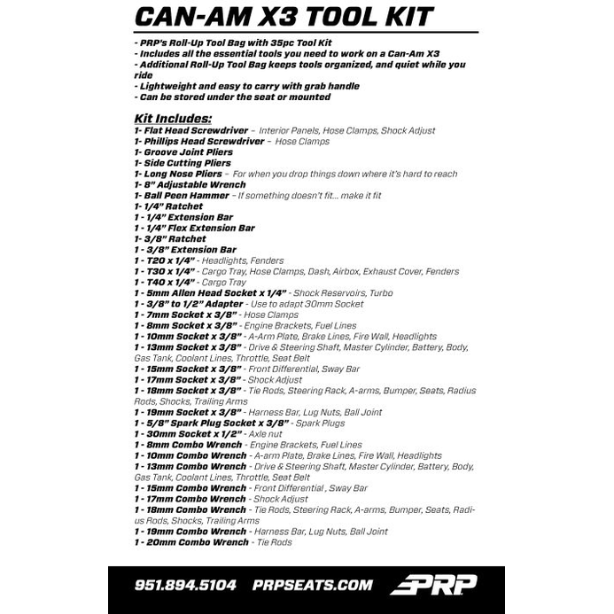 PRP Can-Am Roll-Up Tool Bag With 35pc Tool Kit