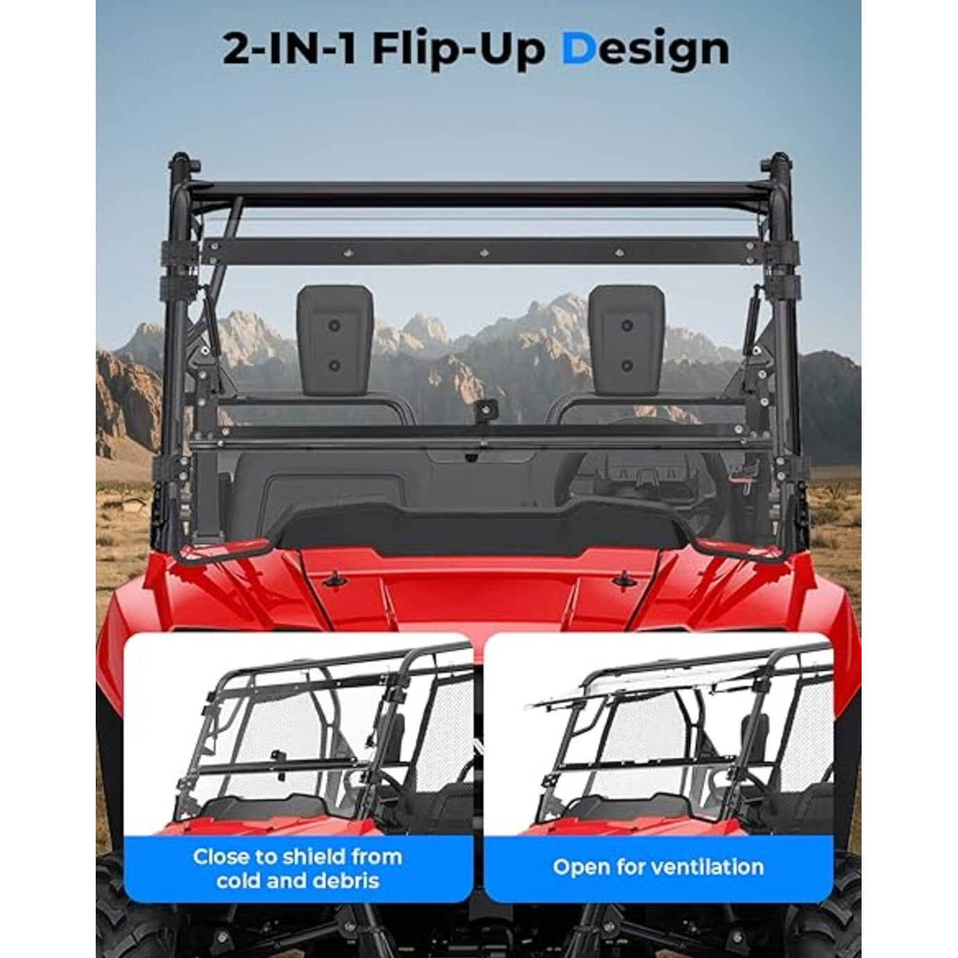 Kemimoto Honda Pioneer 700 UTV 3-in-1 Flip Windshield