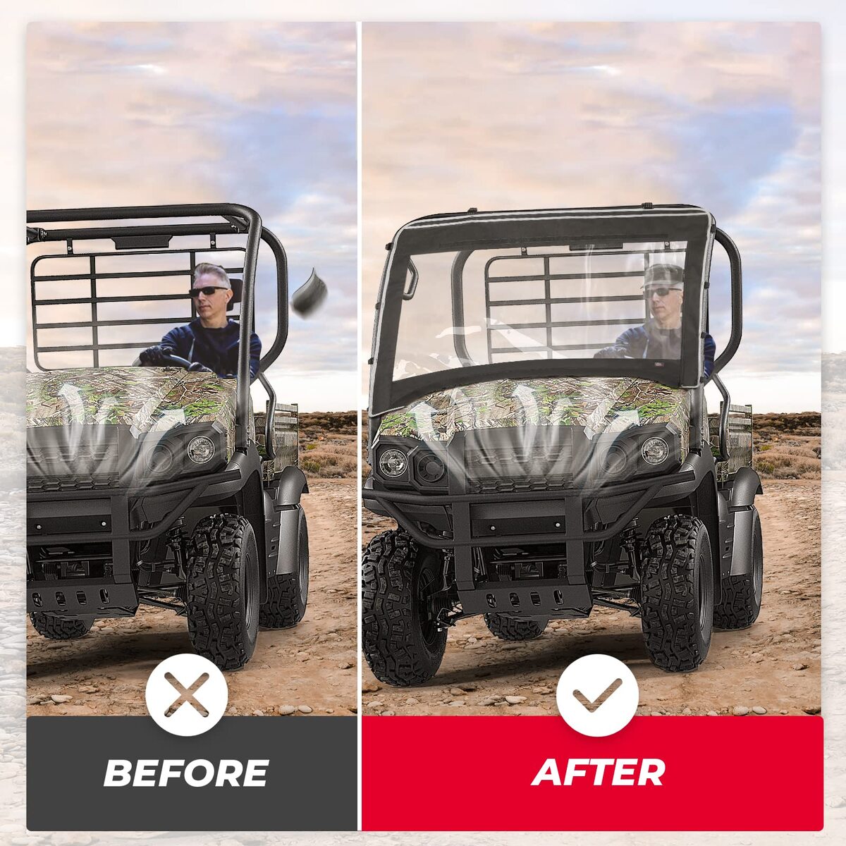 Kemimoto Kawasaki Mule 600D Oxford Fabric Front Windshield
