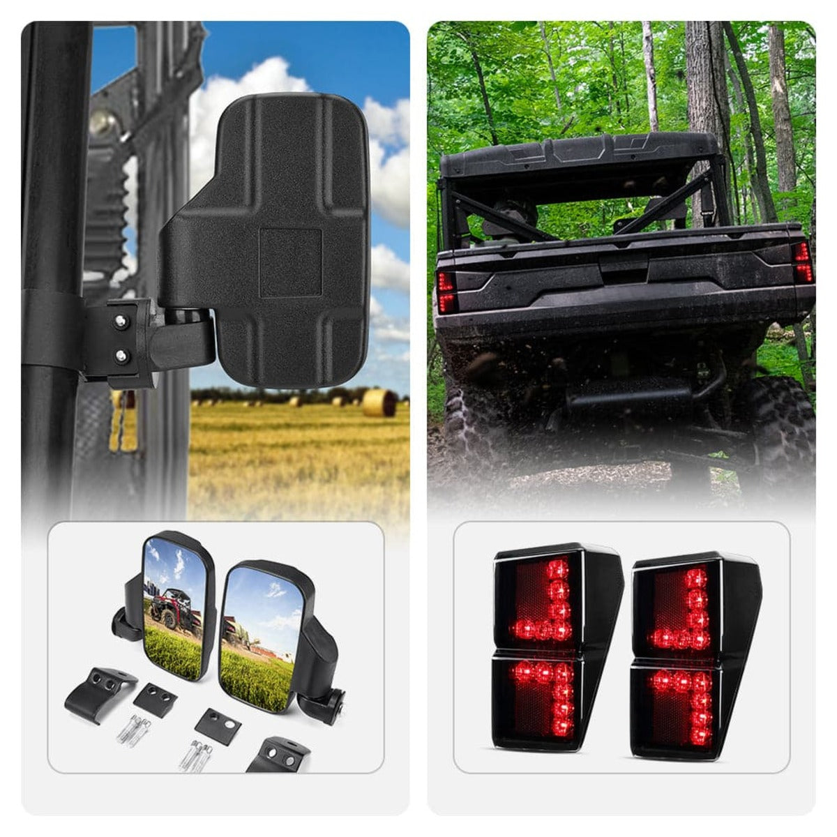 Kemimoto Polaris Ranger XP 1000 Adjustable Side Mirrors & Tail Light