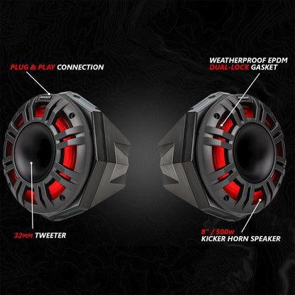 Can Am Maverick R Phase 6 K-Spec 1650 Watt 6 Speaker System with 8" Horns