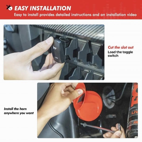 Kemimoto UTV Universal Horn Kit with Rocker Switch 12V