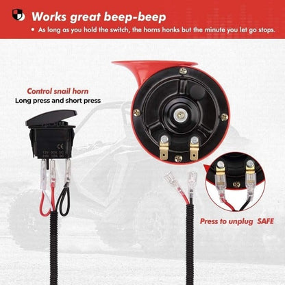 Kemimoto UTV Universal Horn Kit with Rocker Switch 12V