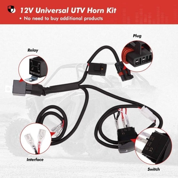 Kemimoto UTV Universal Horn Kit with Rocker Switch 12V