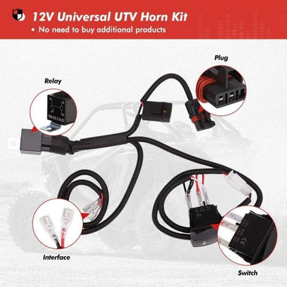 Kemimoto UTV Universal Horn Kit with Rocker Switch 12V