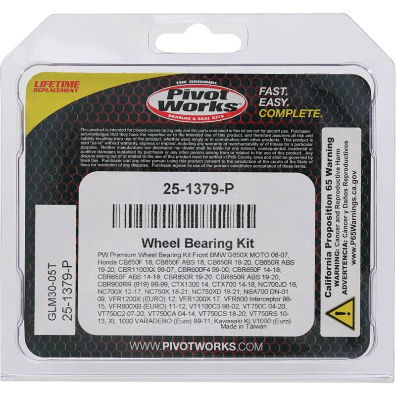 Pivot Works Premium Wheel Bearing Kit Part #25-1379-P for Honda VFR800 Interceptor and More