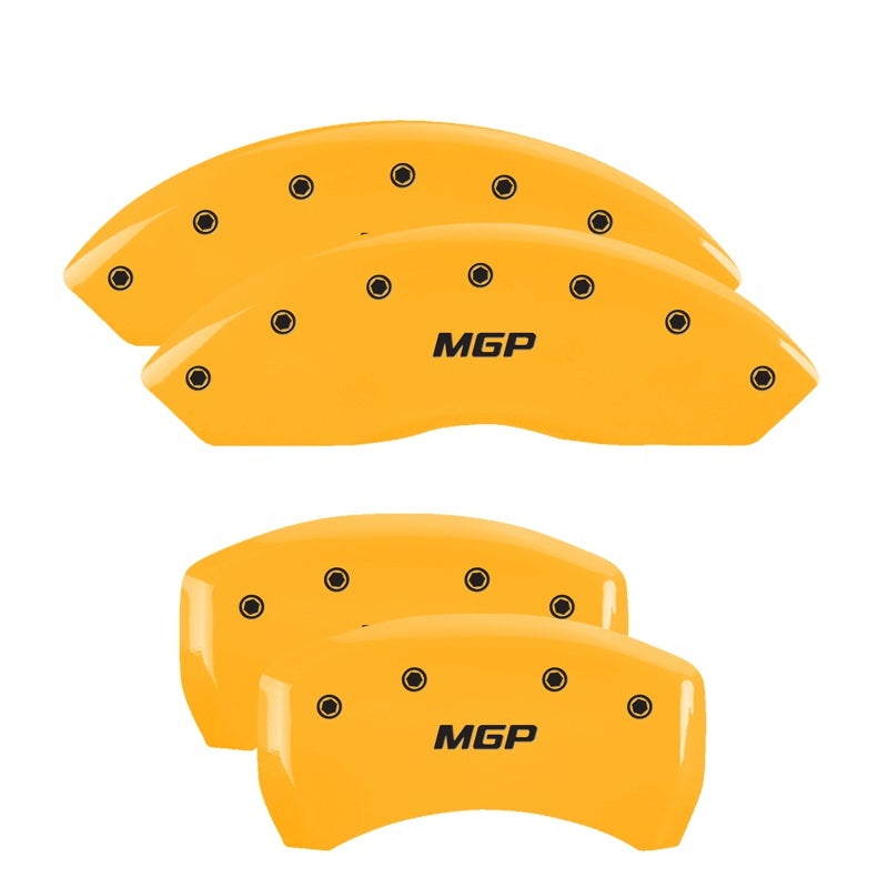 MGP 4 Caliper Covers for Toyota Tundra with Engraved Front & Rear in Yellow Finish and Black Characters
