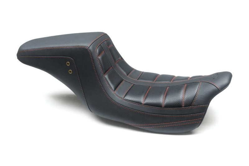 Mustang Motorcycle Squareback One-Piece Seat for Harley-Davidson Touring 2008-2021 – Black with Red Stitching, Part #75239AB