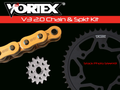 Vortex Racing V3 2.0 Chain and Sprocket Kit for Powersports – Gold, Part Number CKG6125