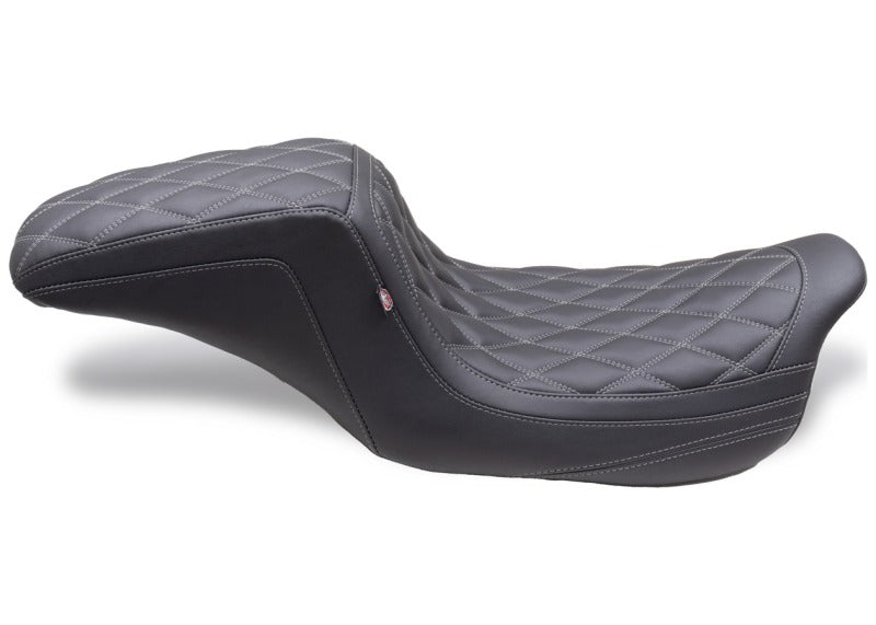 Mustang Motorcycle 08-24 HD FL Touring Double Diamond Squareback 1-Piece Seat with Grey Stitching