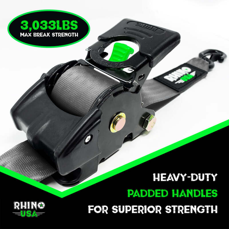 Rhino USA Retractable Ratchet Straps (2 Pack, 2 Inch x 10 Feet) - Gray