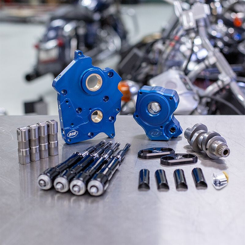 S&S Cycle 310-1012C Oil Cooled M8 Models Chain Drive 475C Cam Chest Kit with Black Pushrod Tubes and VVT