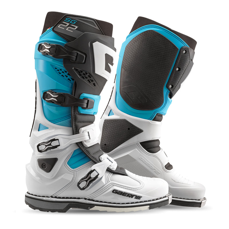 Gaerne SG22 Limited Edition Motorcycle Boots Size 10 - White, Black, Light Blue
