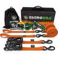 Rhino USA Heavy Duty Ratchet Tie-Downs 2-Pack (Orange) - 1.6 Inch x 8 Feet PowerSports Tie-Downs