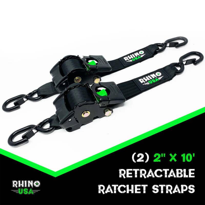 Rhino USA Retractable Ratchet Straps 2-Pack 2 Inch x 10 Feet Blue - Durable and Easy to Use