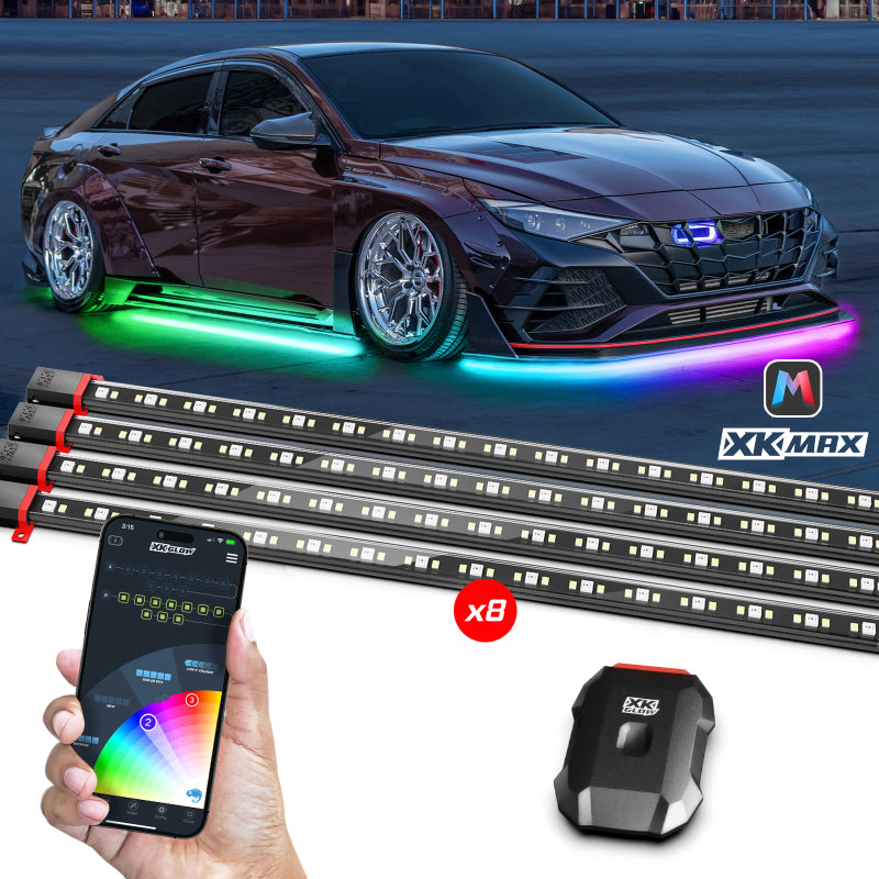 XKGLOW XKmax RGBW 8-Piece Addressable Car Underglow Kit for 12V Vehicles