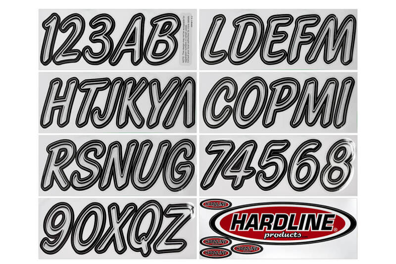 Hardline Boat Lettering Registration Kit 3 in. - Silver/Black for Marine Vessels