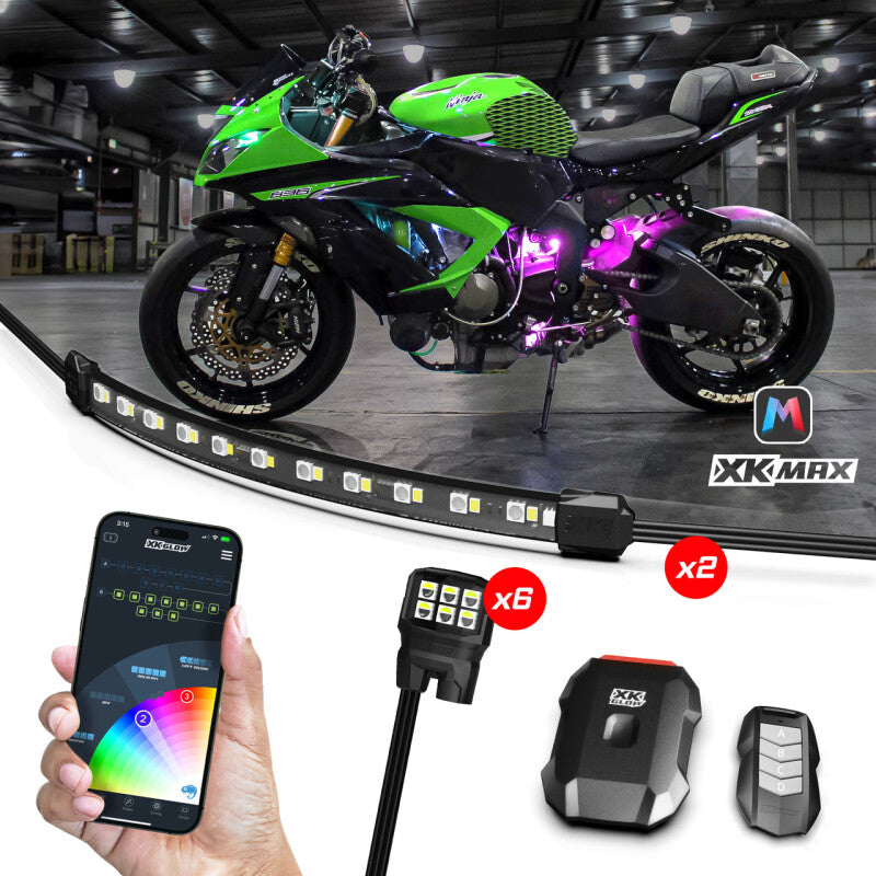 XKGLOW XKmax RGBW 8-Piece Addressable Motorcycle Underglow Light Kit