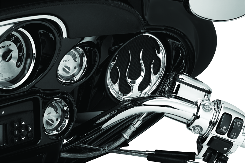 Kuryakyn Flame Speaker Grills Chrome for Harley-Davidson Touring Models Part 3788