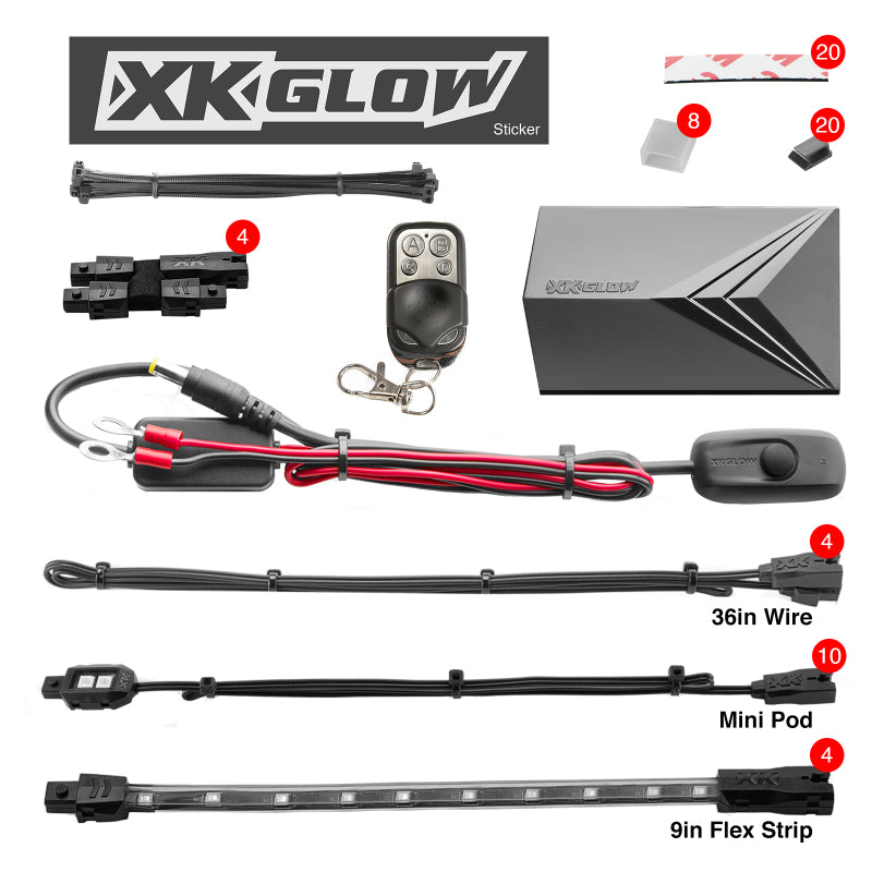 XK Glow Single Color Green LED Accent Light Motorcycle Kit with 10 Pods and 4 Flex Strips