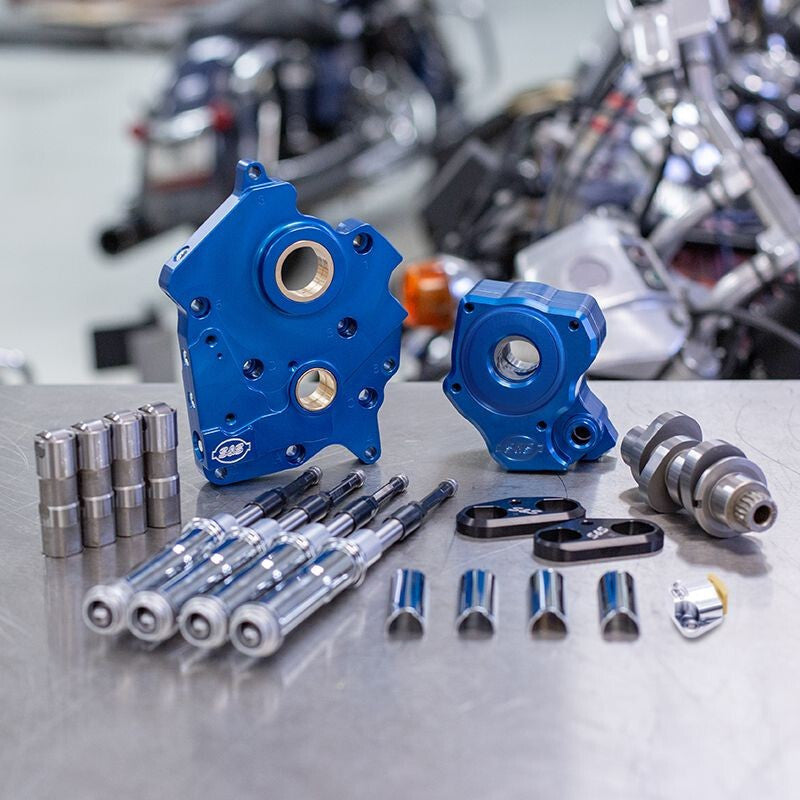 S&S Cycle 2017+ WC M8 Models Chain Drive 475C Cam Chest Kit with Chrome Pushrod Tubes - Includes VVT