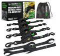 Rhino USA Retractable Ratchet Straps 4-Pack, 1 Inch x 10 Feet (Black) for Secure Cargo Tie-Downs