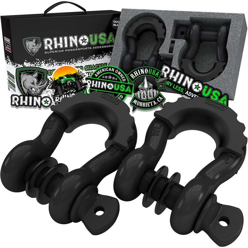 Rhino USA 3/4 inch D-Ring Shackle Set (Black) – Pack of 2 for Powersports