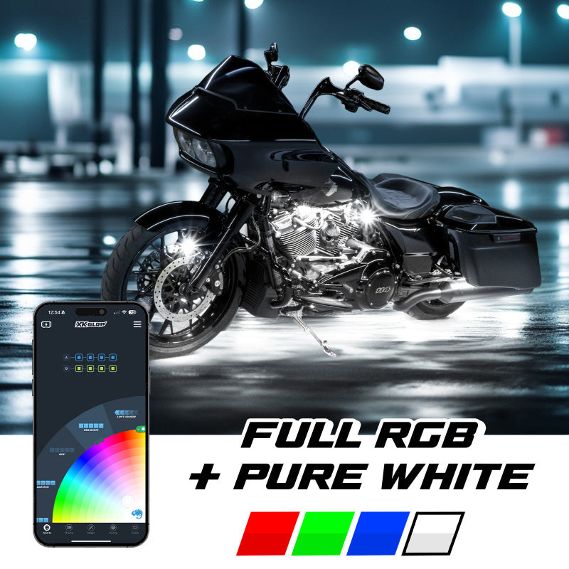 XKGLOW XKmax RGBW Motorcycle Underglow Light Kit – Customizable RGB and White LED Underbody Lighting for Bikes