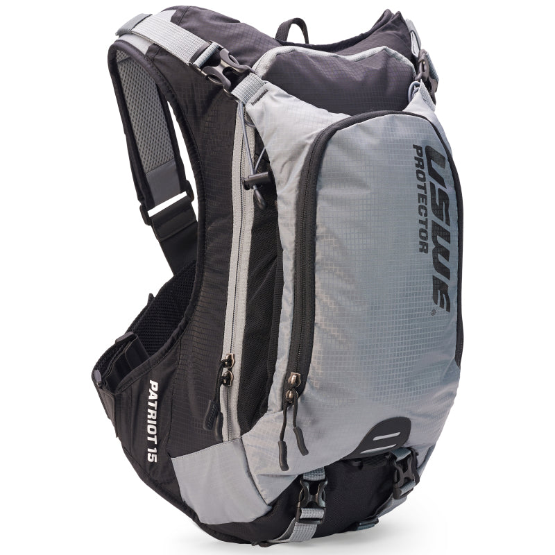 USWE Patriot MTB Protector Pack 15L – Grey and Black Back Protection Backpack with CE-Certified Back Protector
