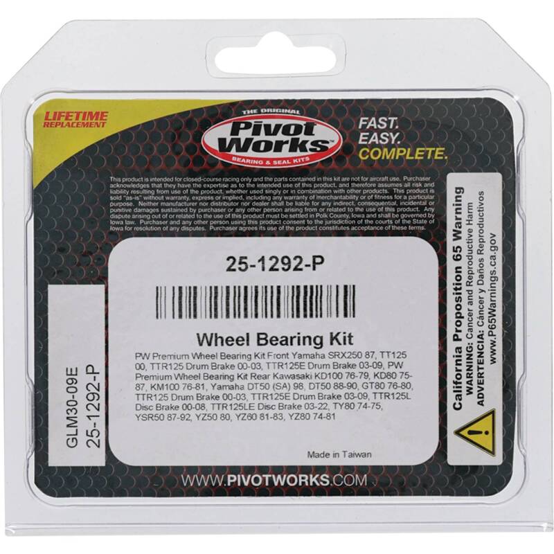 Pivot Works Premium Wheel Bearing Kit for Yamaha Ty80, YZ80 & Kawasaki KD80 - Part #25-1292-P