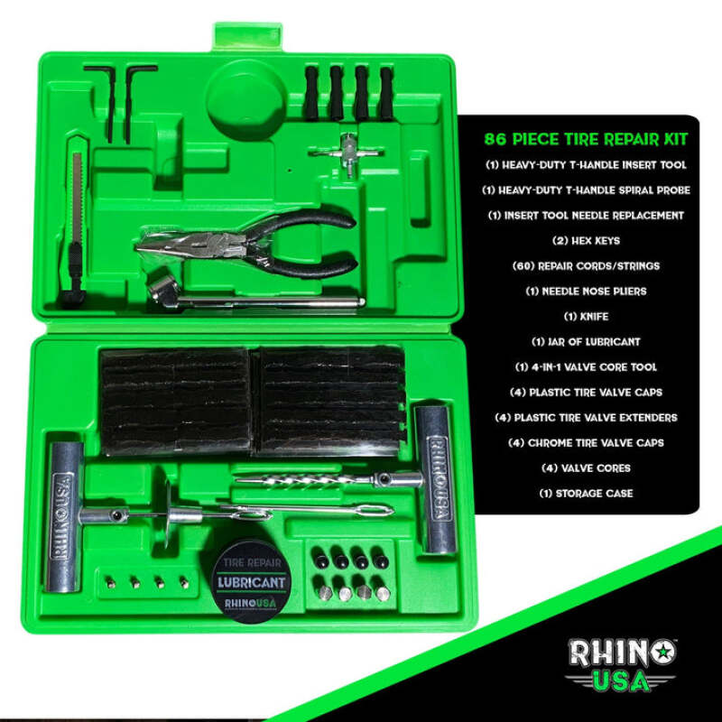 Rhino USA Tire Repair Plug Kit (86 Pieces) for Tubeless Tires - RNO-TIRE-REPAIR-KIT