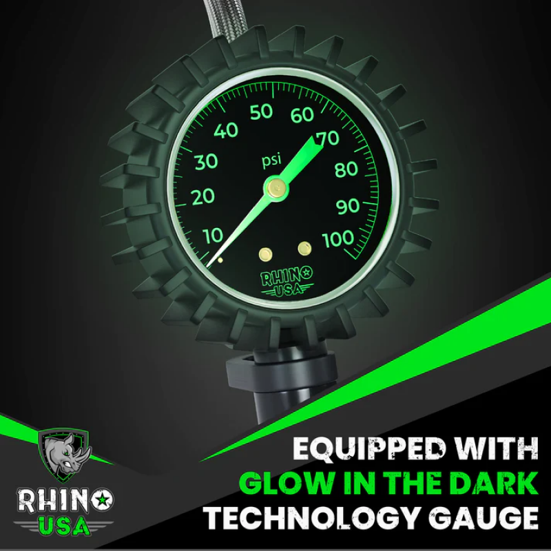 Rhino USA 100 PSI Analog Tire Inflator Gauge for Powersports Vehicles