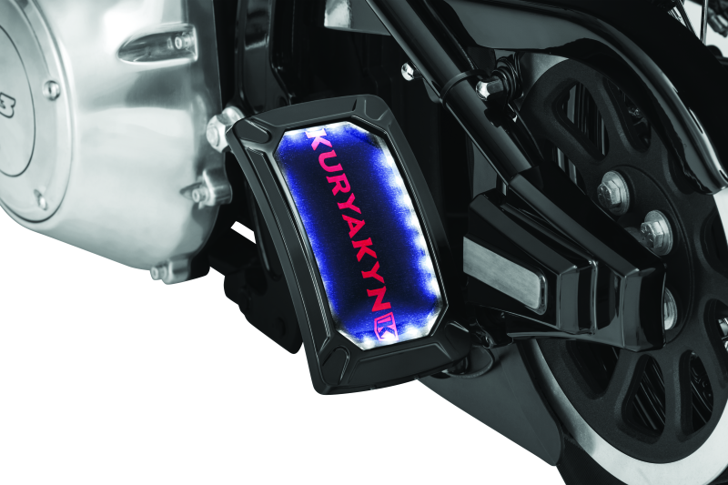 Kuryakyn Nova Curved Vertical Mount Side License Plate Holder Gloss Black – No Visible Fasteners with Wraparound LED Lighting