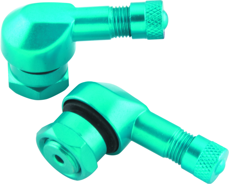 BikeMaster Valve Stem 2-Piece Pack in Blue – Durable Aluminum Tire Valve with 91-Degree Angle for Powersports Vehicles