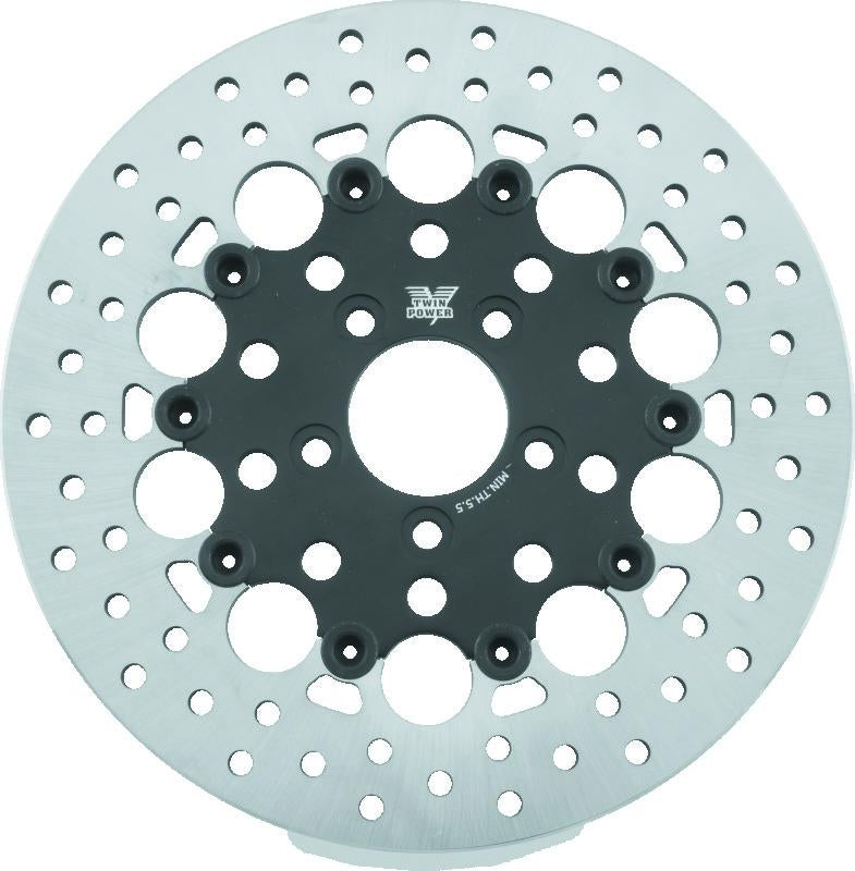 Twin Power 08-Up Harley Davidson FLH FLT 11.8-Inch Floating Rear Brake Rotor with Holes - Black
