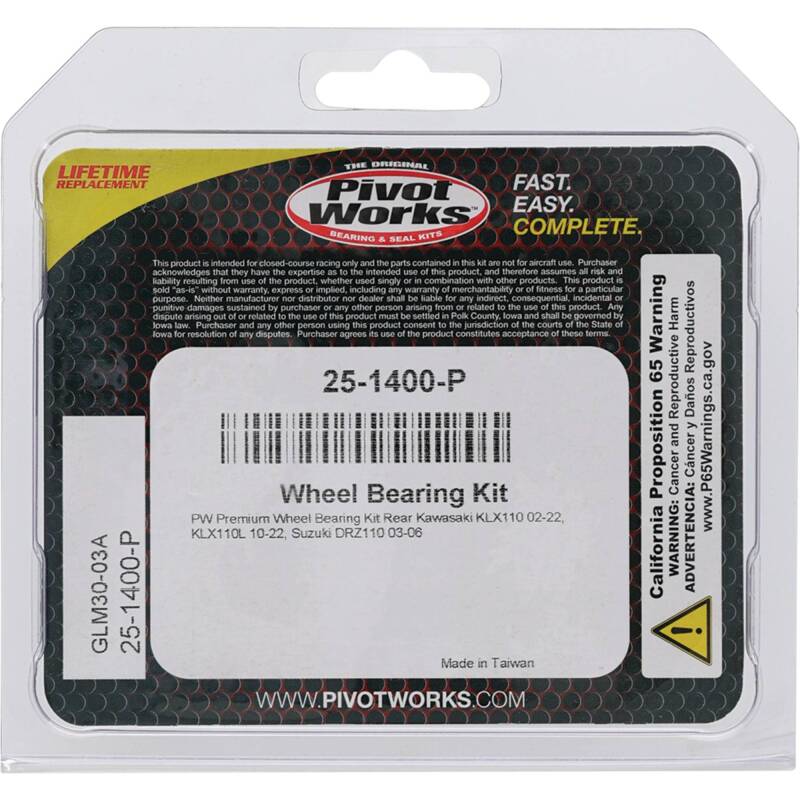 Pivot Works Premium Wheel Bearing Kit for Kawasaki KLX110 (2002-2010) – Part Number 25-1400-P