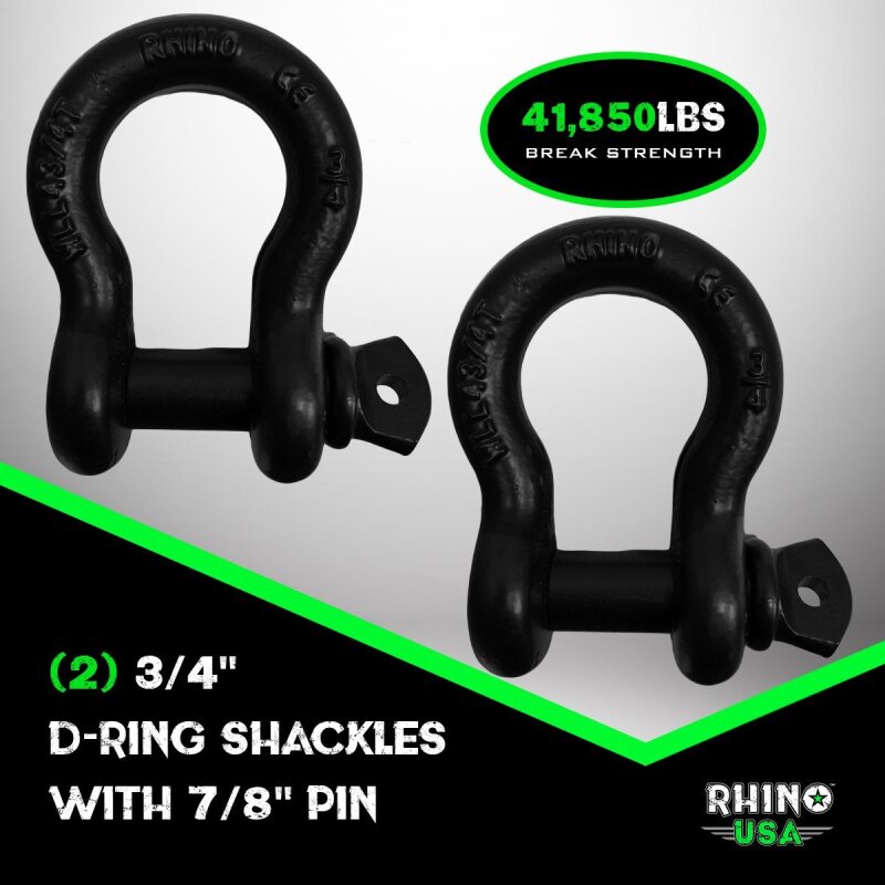 Rhino USA 30 ft Tow Strap and Shackles Combo - Heavy Duty Recovery Kit with D-Ring Shackles and Storage Bag
