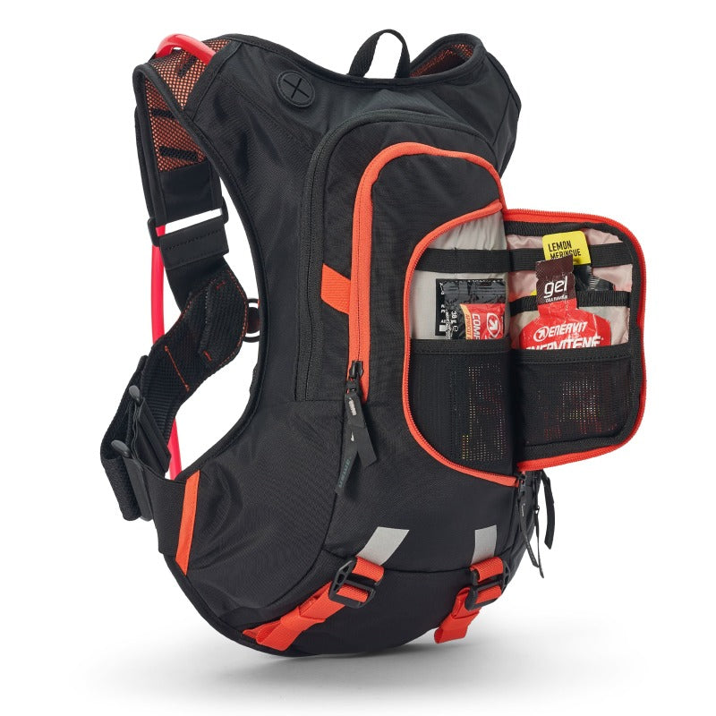 USWE Moto Hydro Hydration Pack 8L - Black/Factory Orange for Enduro & Off-road Riding