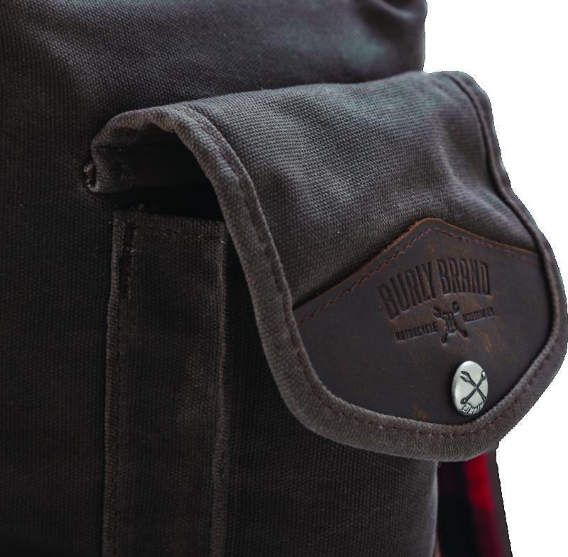 Burly Brand Voyager Sissy Bar Backpack - Dark Oak with Leather Paneling and Multi-Carry Options