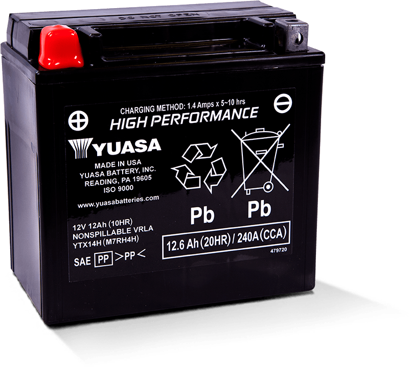 Yuasa YTX14AH Maintenance Free AGM 12-Volt Powersports Battery