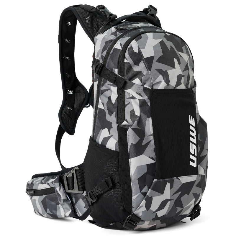 USWE Shred MTB Daypack 16L Camo and Black – Performance Freeride Bike Backpack with Bounce-Free Fit